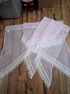 Pale Pink White Lace Trim Valances set of 2 - ea. panel 26 "x 36 "- 4 panels - Picture 1 of 3