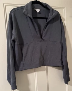 Athleta Cropped 1/4 Zip Pullover Sweatshirt Blue Women’s Small Long Sleeve - Picture 1 of 8