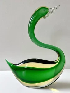 LARGE Vintage Sommerso Murano MCM Art Glass Green Amber Swan Figurine Sculpture - Picture 1 of 14