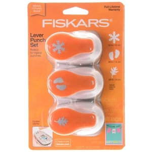 Fiskars 3 Piece Value Pack Small Lever Punch Set Snowflake Feet Leaf - Picture 1 of 2