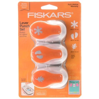 Fiskars 3 Piece Value Pack Small Lever Punch Set Snowflake Feet Leaf - Image 1 of 2