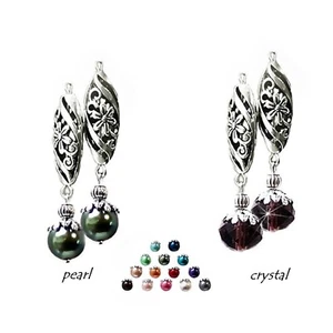 Earrings filigree long drop with pearl or crystal, choose color and fittings - Picture 1 of 19