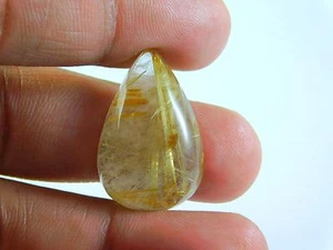 Piedras preciosas de rutilo dorado natural de alta calidad en forma de pera cabujón 27x18x8 mm 27 quilates - Imagen 1 de 6