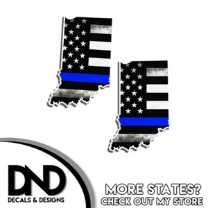 Indiana HELMET Decal Police Blue Line IN Tattered American Flag Sticker 4 Pack - Picture 1 of 1