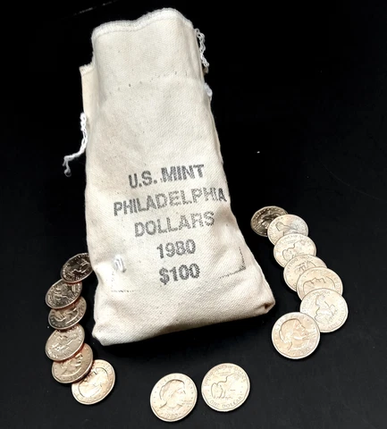 US Coin Susan B Anthony Dollar 1980 P Clad BU KM 207 from US Mint Bag Cover
