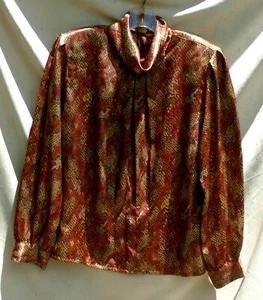 Nicola Sz 12-P Vintage Brown Button-Back  Long Sleeve Blouse Top - Picture 1 of 4