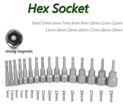 Hex Socket Set Deep Drive Long Reach Sockets Nut Driver Bit Set Hex Shank Wrench - Image 1 of 4