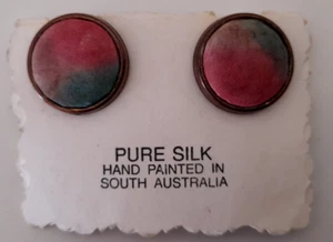 PENDIENTES CLIP SEDA PURA VINTAGE PINTADOS A MANO SUR AUSTRALIA #ay - Imagen 1 de 6