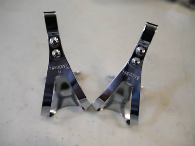 Christophe Small nice old logo Steel toe clip pair NOS from 1970's with hardware - Image 1 of 2