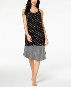 DKNY Contrast-Hem Printed Chemise Black White Stripe Small - Picture 1 of 2