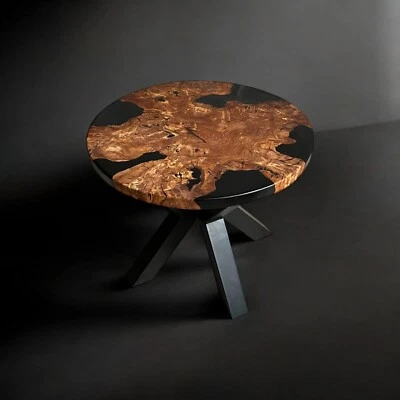 Custom Black Round Epoxy Resin Walnut Coffee and Dining Table- Handmade table - Image 1 of 4