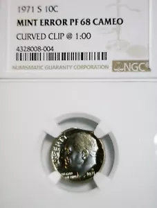 1971s ERROR CLIPPED NGC PROOF 68 CAMEO Roosevelt Dime Coin NICE RARE PRF Error! - Picture 1 of 8