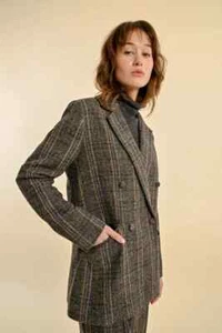 Molly Bracken Blazer Jacket Grey Check Woven Double Breasted M / 12-14 π BNWT - Picture 1 of 15