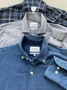 Ledbury Ropa Fina Manga Larga Abotonada Azul 3Lotes Mediano 15.5 Ajuste Clásico - Imagen 1 de 24