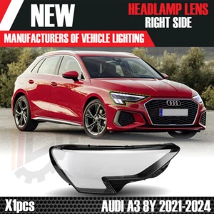FOR AUDI A3 RIGHT SIDE FRONT HEADLIGHT HEADLAMP LENS COVER 2021-2024 - Picture 1 of 7