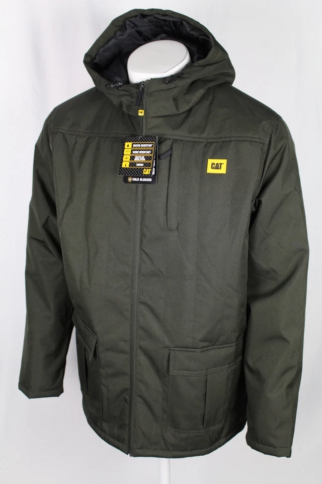 CAT Caterpillar Men's Jacket Quilted Insulated Oxford Hooded Green Water Wind - Image 1 of 4