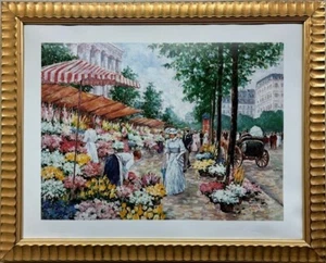 Martha "Marche Aux Fleurs II" Framed Art Paris Flower Market Impressionism NEW - Picture 1 of 3