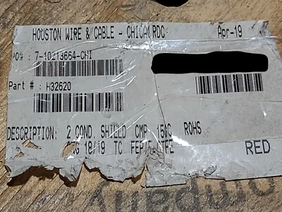 Cable de control Plenum Houston Wire H32620 18/2C blindado FEP/ECTFE 150C rojo/50 pies Foto 1 de 4