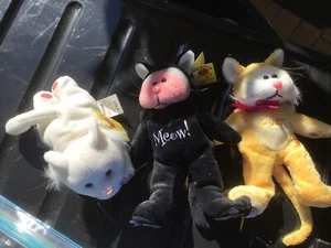3 Beanie Kids Cats Meow Purr Kitty etc 2001 - Picture 1 of 6