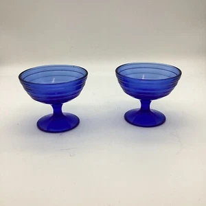 MODERNTONE Cobalt Blue Set of 2 Footed Sherbet Cups - Hazel Atlas 1930's - Picture 1 of 5