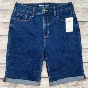 NWT Old Navy Size 8 Women's High Rise Cuffed Bermuda Denim Jean Shorts Dark Wash - Picture 1 of 16