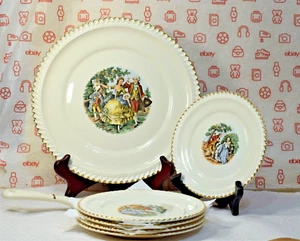 Harker Pottery Cake Sering Set 22kt. Gold - Picture 1 of 6