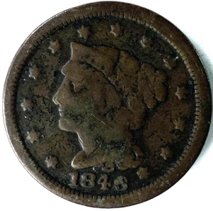 Moneda de un centavo grande de cabello trenzado de 1 c de 1846 de Estados Unidos - Imagen 1 de 2