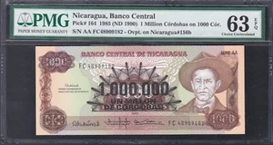 1990 Nicaragua 1 Million Cordobas P-164 PMG 63 Choice UNC Graded Banknote - Picture 1 of 2