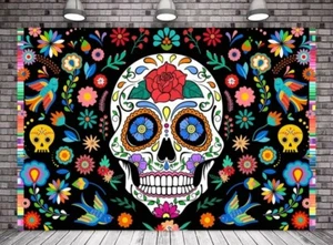 Avezano Day Of The Dead Party Banner Backdrop 8x6 ft - Picture 1 of 2