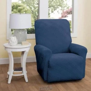 Double Diamond Stretch Slipcover Recliner Navy - Picture 1 of 2