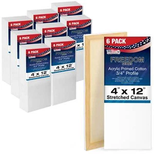 4 x 12 inch Acid Free Stretched Canvas 48-Pack - 3/4 Profile 12oz Primed Gesso - Picture 1 of 5