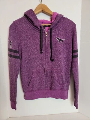 Sudadera VS PINK Dog Victoria's Secret para mujer púrpura negra blanca cremallera completa. XS Foto 1 de 4