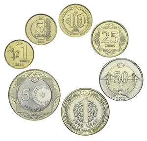 Juego de 7 monedas Türkiye 2023 UNC 1, 5, 10, 25, 50 Kurush, 1, 5 liras - Imagen 1 de 2