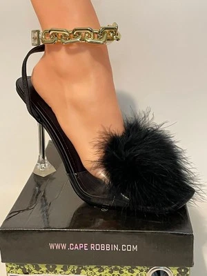 Cape Robbin Black Feather High Heel Shoes Women's Size 10 New in box - Image 1 of 4