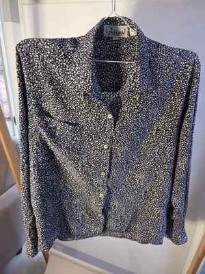 Ferrari Women's Navy Blue Shirt Polka Dots Collared Button-Up Blouse Size 44 - Image 1 of 4