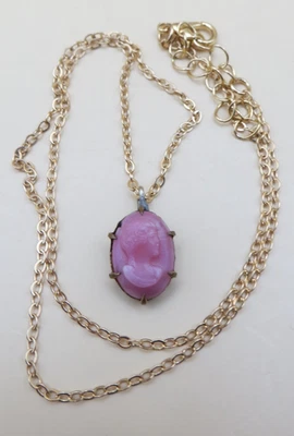 Antiguo collar ovalado camafeo moldeado rosa 16" tono dorado #1030 Foto 1 de 4