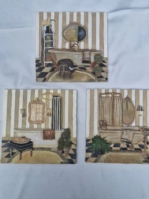 C. Winterle Olson Bathroom 3D Bathtub Wall Art Tile Plaques 5.5" Square Set Of 3 - Image 1 of 4