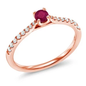 10K Rose Gold 0.30 Ct Round Red Ruby E-F Lab Grown Diamond Solitaire Ring - Picture 1 of 5