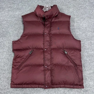 复古 Polo Ralph Lauren 背心男式 M 红色勃艮第水禽羽绒全拉链扣 — 第 1/4 张图片