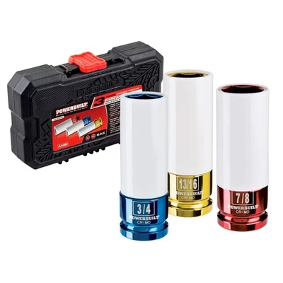 Powerbuilt 3 Piece 1/2 Inch Drive SAE 6 Point Color Wheel Socket Set - 940845 - Image 1 of 4