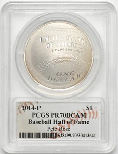 Pete Rose 2014-P Baseball Hall of Fame Silver Dollar Commemorative PCGS PR70DCAM - Picture 1 of 2