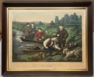 Thos Kelly 'AMERICAN HUNTING SCENE Wild Duck Shooting' Currier Schl LITHOGRAPH - Picture 1 of 14