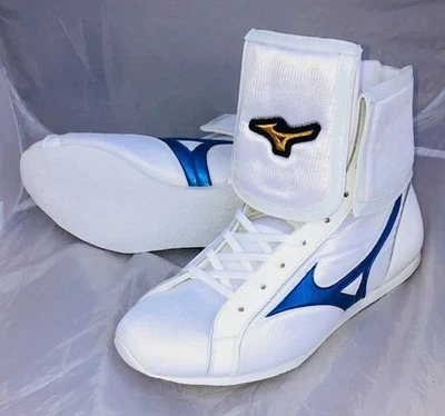 [Hecho a pedido] Zapatos de Boxeo Cortos MIZUNO Originales Blanco/Azul Cielo/Logo Lambard Foto 1 de 4