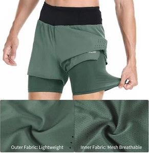 Men's Running Fitness Gym Sports Shorts Cycling Outdoor 2 in 1 with Multi-Pocket - Picture 1 of 27