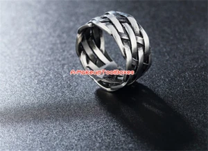 Mens Stainless Steel Celtic Knot Braided Weave Band Finger Ring 7-13# J631 - Picture 1 of 3