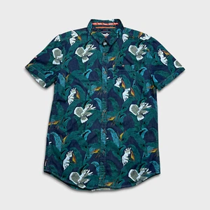 Superdry Shirt Mens Medium Blue Miami Loom Floral AOP Regular Fit Button Up - Picture 1 of 8