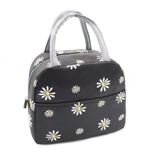 Insulated Lunch Bag for Women Daisy Design Reusable Leakproof Tote Black - Picture 1 of 7