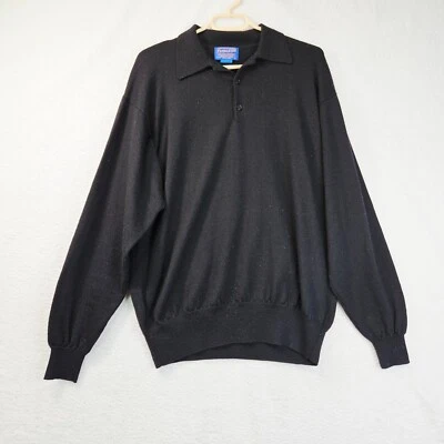 Pendleton Mens Large Merino Wool Sweater 3 Button Henley Black Vintage LS - Image 1 of 4