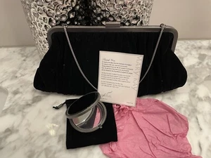 Mary Kay Black Velvet Clutch Purse Silver option Chain Satin Pink Lining UNUSED - Picture 1 of 5