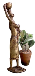 Old African Lost Wax Casting Original Cast Bronze Asanti Ghana Woman & Child 13" - Bild 1 von 8
